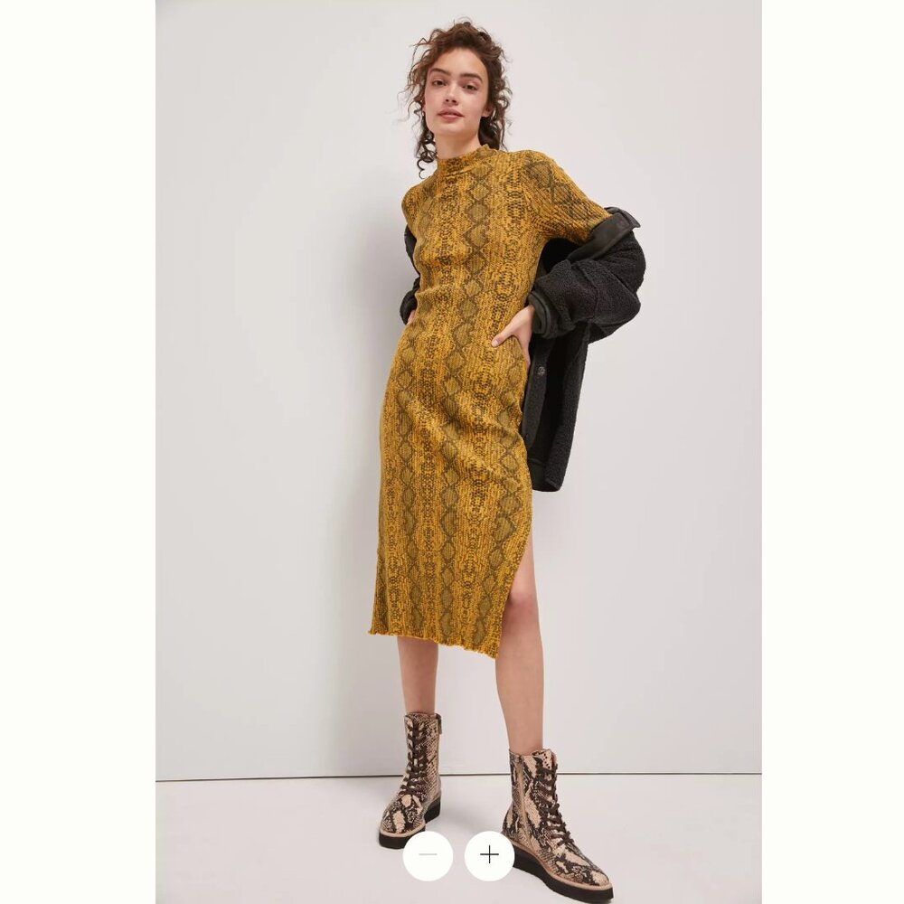 NWT Anthropologie Gold Mock Neck Bodycon Dress 100% cotton Size XS
